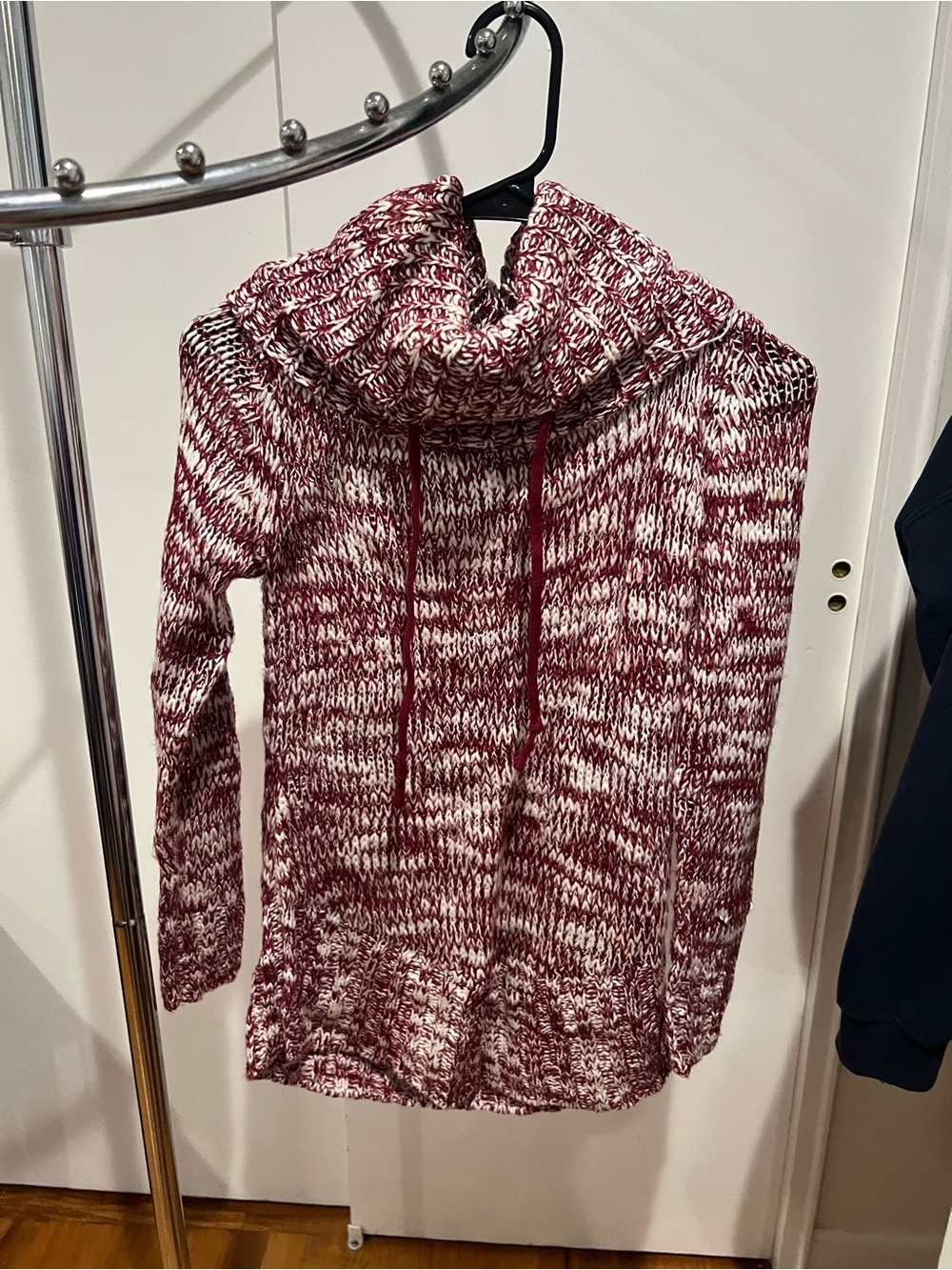 No Boundaries Marled Cowl Neck Sweater in Burgundy and White